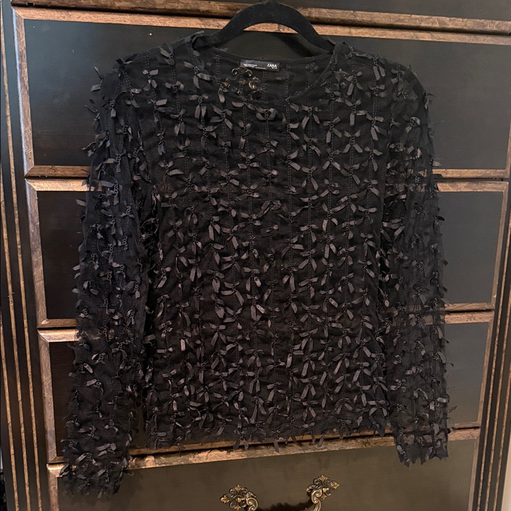 Zara bow Mesh Top